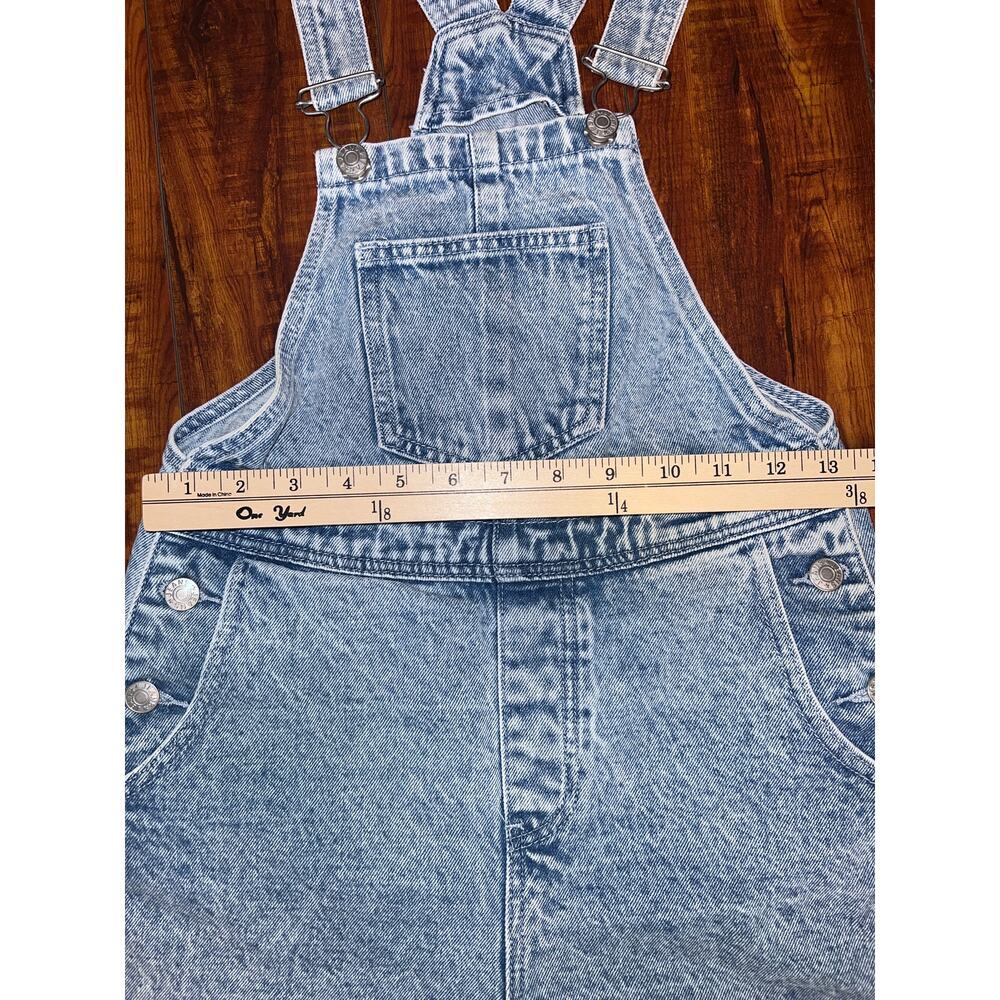 Light Wash Denim Overall Shorts Women XS Acid Wash Cuffed Shortalls Adjustable - Picture 6 of 8